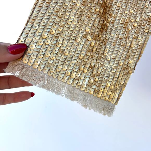 Vintage Alberto Makali 90s Y2K Gold Sequin Cocktail Jacket Linen Large Holiday - Picture 6 of 7